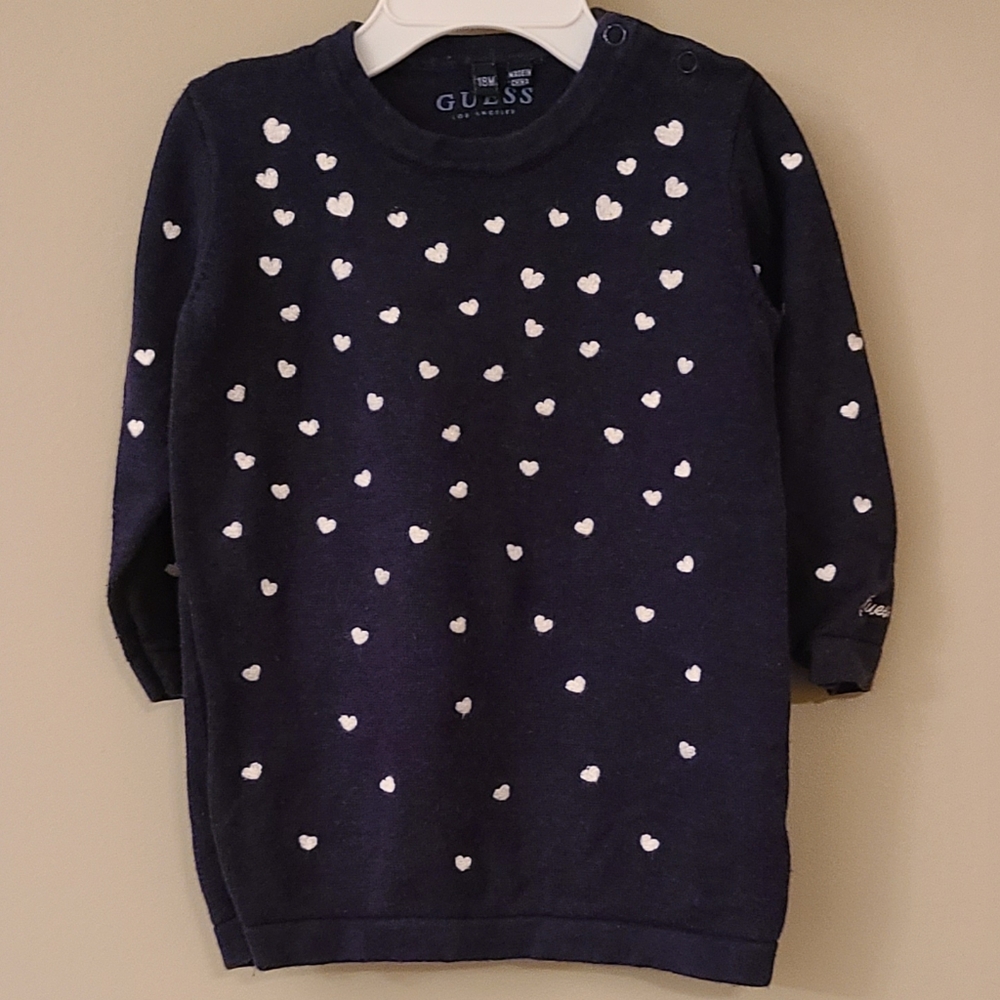 Guess navy long pullover sweater with heart print